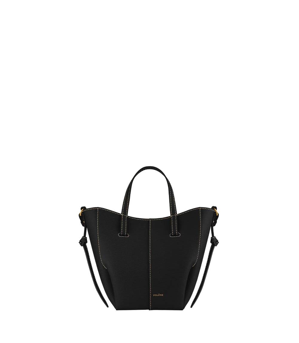Polène CYME MINI Noir Grainé Coutures Écrues — authentic Polène bag